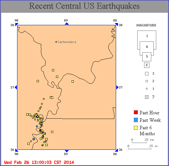 Earthquakes August 2013 to February 25, 2014. Source Memphis.edu